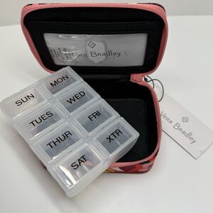 Vera Bradley Rosa Floral 8 Compartment ID Window Zip Travel Pill Case New